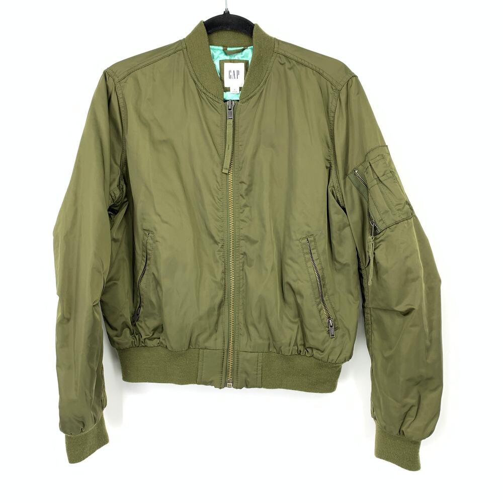 GAP Nylon Bomber Jacket Full Zip Mens Size Small Olive Green